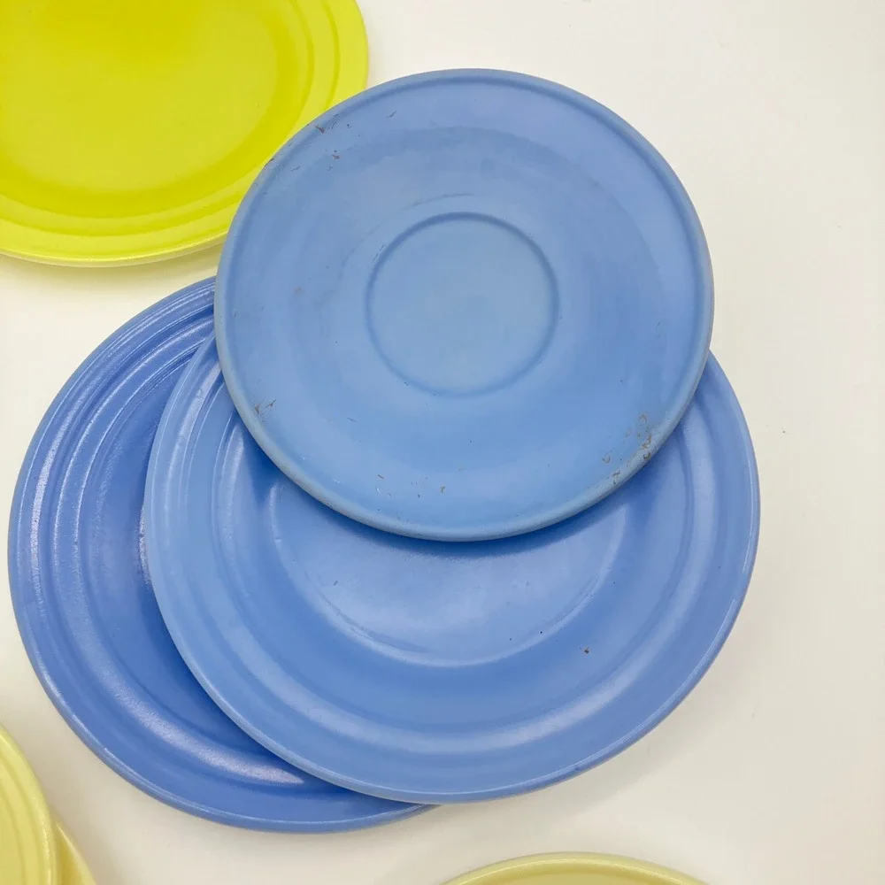Akro Agate Vintage 1930-1940's Mini Toy Tea Set 24pc Pastel Slag Glass Dish Lot